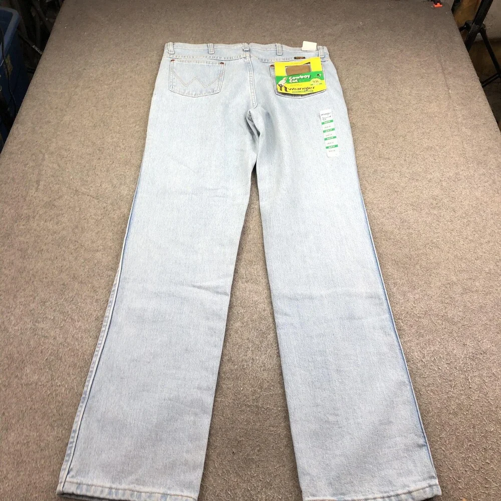 Wrangler Jeans Mens 36x34 Blue Light Wash Slim Straight Denim Cowboy Cut 936